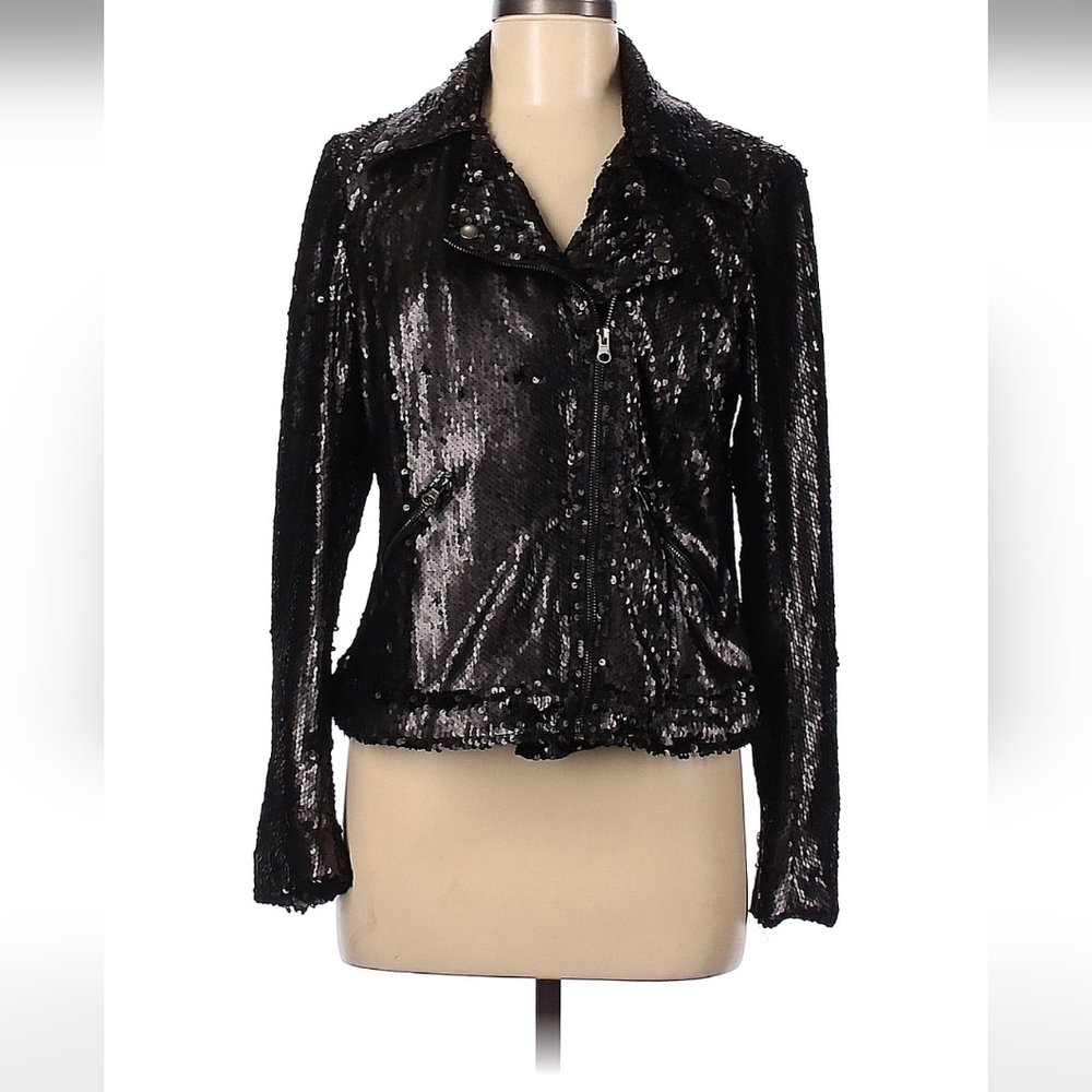 Black Sequin Motorcycle Jacket - image 1